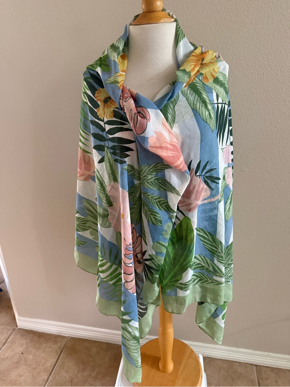 Scarf Shawl Wrap Bathing Suit Cover Up Floral Beachy Huge 66 In By 44 In